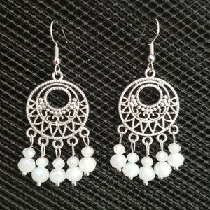 Antique silver/rhodium & white chandelier earrings